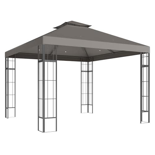 Outsunny Pavillon mit Doppeldach, ca. 3x3 m Wasserabweisend Stabil Winterfest Gartenpavillon mit UV-Schutz Partyzelt aus Metall, für Garten, Terrasse, Dunkelgrau