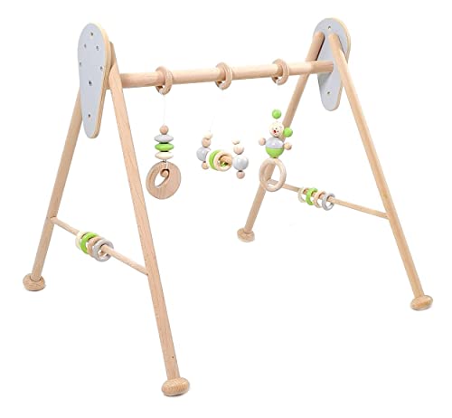Hess Holzspielzeug 13390 - Baby-Spielgerät aus Holz, Nature Serie Mäuschen in Apfelgrün, handgefertigter Spiel-Bogen mit Formen und Figuren, ca. 62 x 57 x 54,5 cm groß