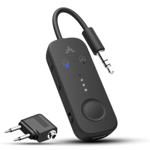 Avantree Relay - Premium Bluetooth 5.3 Adapter für Flugzeug, Unterstützt 2 AirPods oder Kopfhörer mit aptX Low Latency, 3,5mm AUX Klinke Transmitter Sender für Flugreisen, TV, Fitnessstudio, Tablets