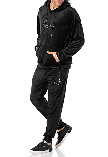 Red Bridge Herren Jogginganzug Set Velour Signature Kapuzenpullover und Hose Schwarz XL