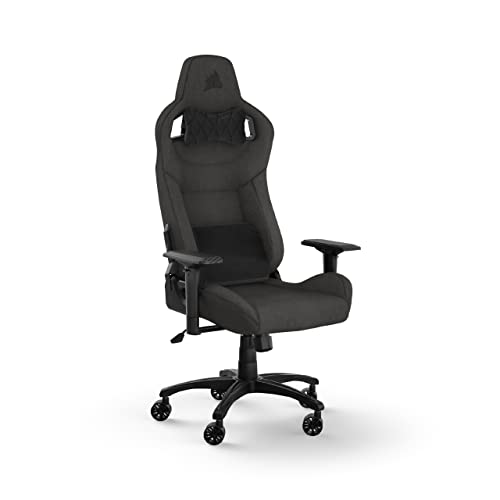 Corsair T3 RUSH Fabric (2023) Fauteuil Gaming – Inspiré des Sports Automobiles – Revêtement en Tissu Doux – Coussin Détachable pour La Nuque et Support Lombaire à Mémoire de Forme – Anthracite