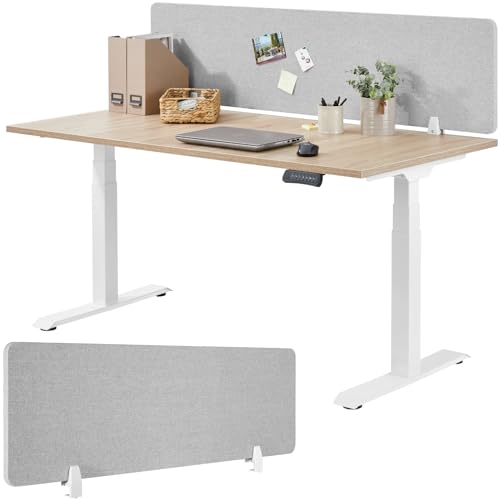 tectake® Schreibtisch Trennwand, Akustik Polster, Tischtrennwand, Sichtschutz Schreibtisch, Schallschutz Büro, Schule oder Home Office, Pinnwand, einfache Montage ohne Bohren, 130 x 40 cm - grau