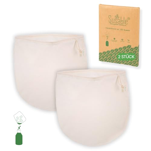 Susable Nussmilchbeutel Bio waschbar 100% Biobaumwolle (2 Stück) für Bio Nussmilch & Pflanzenmilch, Mehrzweck Passiertuch für hausgemachten Käse, Obstsaft und Gemüsesaft(35X35cm)