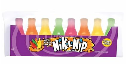 Nik-L-Nip Mini Drinks Original – 8er-Pack (2x 39g) – Flüssige Retro-Süßigkeit in essbaren Wachsflaschen – Kultiger Social Media Trend