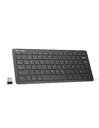 TECKNET Slim Kabellose Tastatur, Deutsches Layout QWERTZ, 2.4 GHz, 78 Tasten Mini Wireless Tastatur mit Nano USB Empfänger für Windows 11/10/8/7/Vista/XP and Android Smart TV - Schwarz