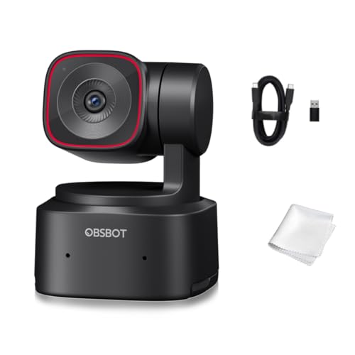 OBSBOT Tiny 2 Lite, PTZ 4K Webcam 1080P@60fps HDR, PC Kamera mit 4X Digitalzoom, KI-Tracking, Microphone, 1/2'-Sensor, Gestensteuerung, Autofokus, USB2.0, Plug&Play, für PC, Konferenzen, Streaming