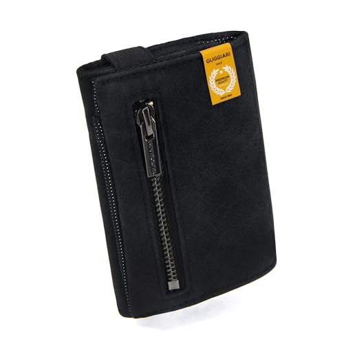 GUGGIARI® Slim Wallet mit Münzfach aus Microfaser Jacquard mit RFID Schutz - Schlankes Portemonnaie für Kreditkarten - Kreditkartenetui - Brieftasche für unterwegs (Black)