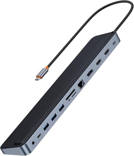Baseus Laptop-Dockingstation Triple Display 12-in-1 mit 2 * 4K HDMI, DP, 100 W PD, 3 * USB 3.0, 1 * USB C, Gigabit Ethernet, SD- und TF-Kartenleser für MacBook/Dell/HP/Surface/Steam Deck