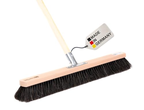BawiTec Echt-Naturhaar-Besen, Breite 60cm, inkl. stabilem Stiel Länge 160cm, Stiel-Ø28mm, Rosshaarbesen, sehr weiche Borsten (Mischung),Kehrbesen,Saalbesen,Rosshaar,Besenstiel,Holzstiel,Roßhaar