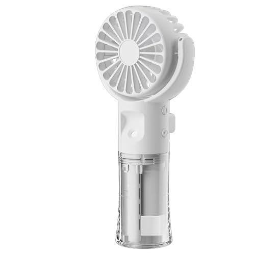 Handventilator, Tragbarer Mini Ventilator mit Wassernebel, USB Aufladbarer Mini Lüfter Elektrischer Hand Ventilator mit 4 Windgeschwindigkeit, kleiner Ventilator für Büro, Reise und Camping (Weiß)