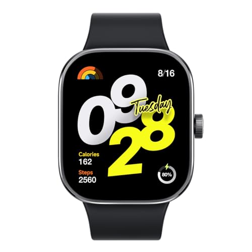 Xiaomi Redmi Watch 4 Smartwatch mit 1.97' AMOLED-Display mit 390 x 450 Pixel und 60Hz, Bis zu 20 Tage Akkulaufzeit, HyperOS, Herzraten- und Blutsauerstoffmessungen - Obsidian Schwarz