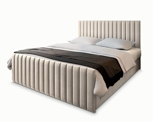 Masseno Boxspringbett Arion 160x200 cm Komplett-Set mit Matratze und Topper, Polsterbett mit Zwei Bettkästen -Beige, Paros 02