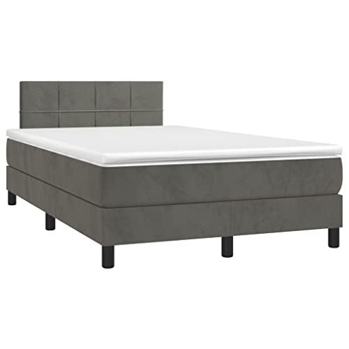 vidaXL Boxspringbett mit Matratze LED Doppelbett Polsterbett Bett Bettrahmen Lattenrost Bettgestell Hotelbett Schlafzimmerbett Dunkelgrau 120x200cm Samt