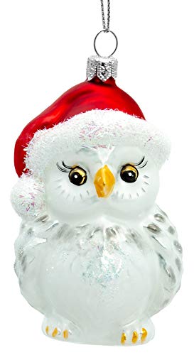 SIKORA BS710 Eule mit Weihnachtsmütze Christbaumschmuck Glas Figur Weihnachtsbaum Anhänger - Premium Line, Variante:weiß