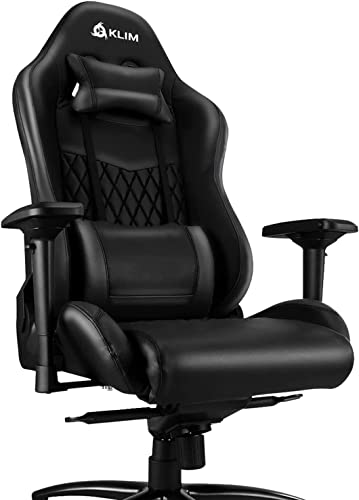 KLIM Esports Gaming Stuhl - NEU 2023 - Mit Lenden- und Nackenstütze - Verstellbar Gaming Sessel Ergonomisch PC Stuhl - Gaming Stuhl 150 kg Belastbarkeit - Schwarz Gamer Stuhl - Gaming Chair Schwarz
