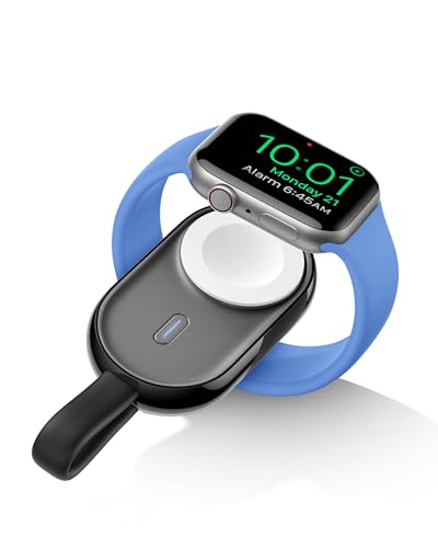 VEGER Mini Powerbank kompatibel mit Apple Watch Series (9-1) 1200mAh, Wireless Tragbares Ladegerät kompatibel mit Apple Watch (Schwarz)