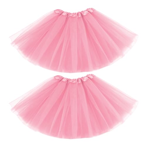 EUPSIIU 2 Stücke Tüllrock Damen, Tutu Damenrock, Tutu Tüllrock, Klassisch Elastisch 4 Lagig Petticoat, Puffiger Rock, Bubble Tanzkleid Rock, Rockabilly Petticoat, Karneval Kostüm Crinoline (Rosa)