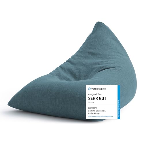 Lumaland Gaming Sitzsack & Bodenkissen | XXL Beanbag in Triangle Form | 150x100x100cm & 370l Volumen | Waschbarer & Robuster Bezug | Ideal als Sessel & Sofa verwendbar | Leichtes Sitzkissen [Aqua]