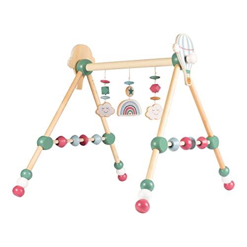 solini Spieltrapez Wolke, höhenverstellbar, Spielbogen für Babys, bunte Tiere, Ringe u. Kugeln, aus Holz, Babyspielzeug