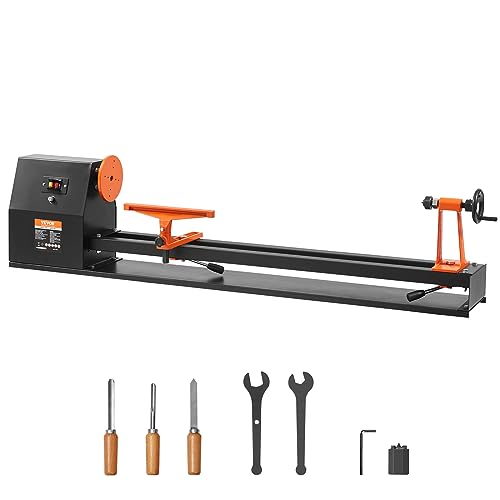 VEVOR - Tischdrehmaschine, 35,6 x 101,6 cm, 0,5 HP 370 W Drehmaschine, 4 einstellbare Geschwindigkeiten 885/1245/1715/2425 U/min mit Frontmeißel, Kunststoffgriff, Sechskantschlüssel, für