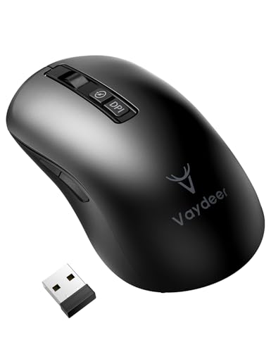 VAYDEER Gaming Maus Jiggler, 2in1 Mouse Mover [2,4 GHz mit USB-Empfänger] [bis 3200 DPI] [Kabellose Mäuse] [Bluetooth] Funkmaus Beweger Home Office Mausbeweger Kompatibel mit Windows Laptop (Schwarz)