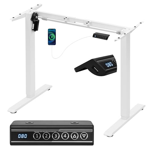 WOLTU Höhenverstellbarer Schreibtisch Gestell, elektrisches Tischgestell, verstellbare Höhe und Breite, mit 4 Memory-Steuerung, USB-Ladeanschluss, Weiß, TS190ws