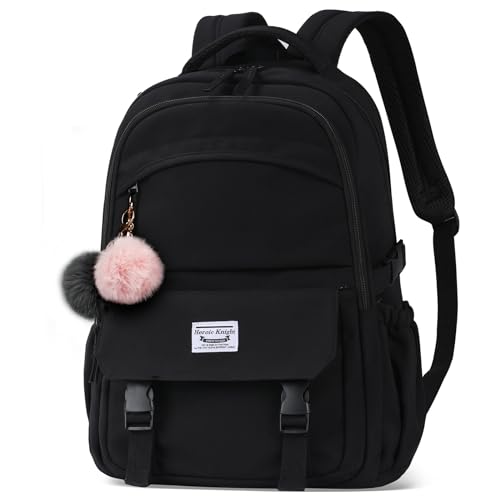 HEROIC KNIGHT Schulrucksack Jungen Mädchen Groß Rucksack Damen Herren Wasserdicht mit Laptopfach 15,6 Zoll Backpack Leicht Schultasche Daypack Anti-Diebstahl, für Schule Arbeit Reise-Schwarz