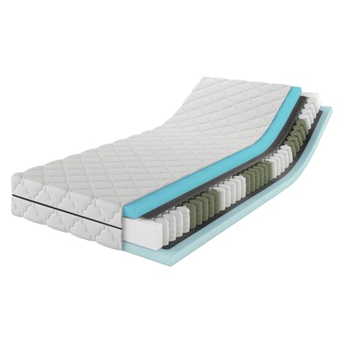 MSS e.K. MedicSpring 2-in-1 Taschenfederkern 100x200 | 2 Härtegrade in Einer Matratze H3 / H4 Federkernmatratze | Ergonomisch Designed und produziert in Deutschland 7 Zonen Oeko-TEX Zertifiziert