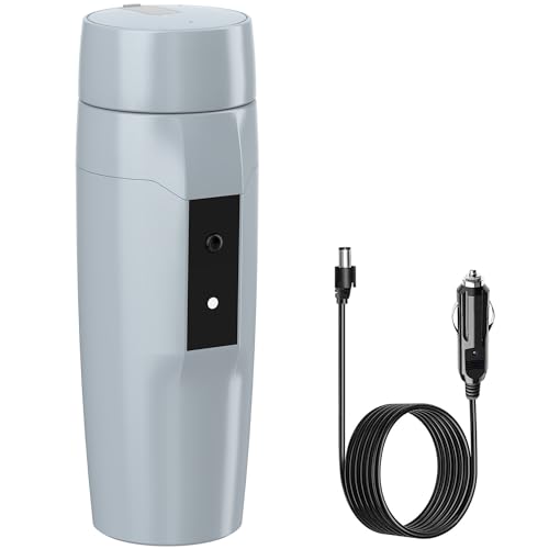 Tragbarer 12V Auto Wasserkocher Boiler, Kleiner Elektrischer Reisewasserkocher, 80W Schneller Warmwasserbereiter, Mini Elektrischer Tee Kaffeebecher für Auto, Automatische Abschaltung & Neustart,