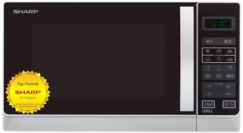 Sharp R742INW 2-in-1 Mikrowelle mit Grill/ 25 L/ 900 W/ 1000 W Grill/LED-Display/ 8 Automatikprogramme/Gewichtgesteuertes Auftauen/Kindersicherung/Energiesparmodus/hoher Rost/Silber