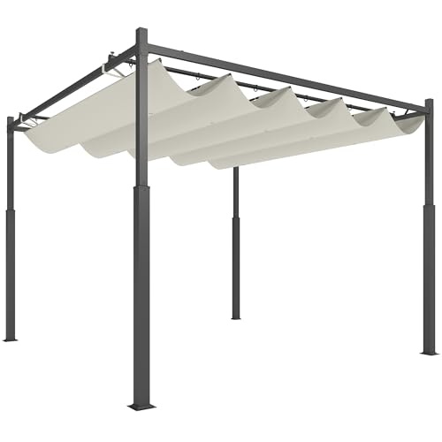 Outsunny Pergola ca. 3x3m Garten Pavillon, Terrassendachung aus Metall, Gartenpavillon mit verstellbares Dach, Freistehend, UV Schutz 30+, für Terrasse und Garten, Cremeweiß
