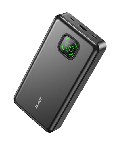 ANSODY Laptop Power Bank 65W Max 25000mAh externer Akku mit 2 Anschlüsse USB C Powerbank mit Tragbares Ladegerät mit Digitalanzeige, kompatibel mit MacBook Pro, iPhone 16/15 (Gray)