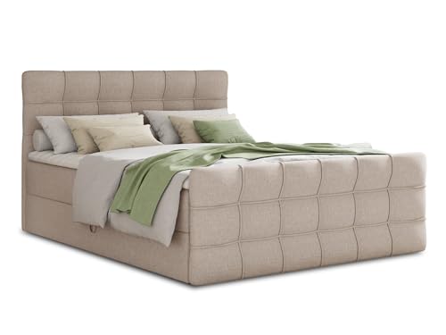 Boxspringbett Best Lux mit Fußteil, 2 Bettkästen und Topper - Doppelbett, Bonell-Matratze, Polsterbett, Bett, Betten, Bettgestell, Schlafzimmer (Beige (Inari 22), 180 x 200 cm)