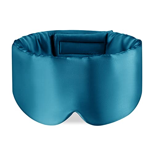 OLESILK 100% Maulbeerseide Schlafmaske Augenmaske mit verstellbarem Kopfband für Herren und Frauen, große Schlafmaske und Augenbinde für Nachtschlaf, Reisen und Nickerchen, Pfauenblau