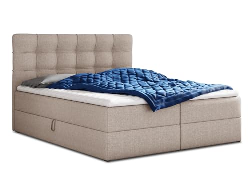 Boxspringbett Best mit 2 Bettkästen, Doppelbett mit Bonell-Matratze und Topper, Polsterbett, Bett, Bettgestell, Stilvoll, Schlafzimmer (Beige (Inari 22), 180 x 200 cm)
