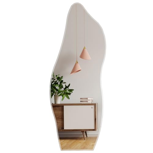 Muzilife Asymetrischer Ganzkörperspiegel Rahmenloser Wandspiegel 160x60cm, Unregelmäßiger Großer Wandspiegel mit MDF-Rückwand, Dekorativer Spiegel für Wand Wohnzimmer Bad Flur Eingang, Deko