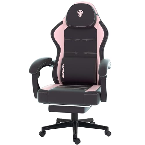 Dowinx Gaming Stuhl, Ergonomischer Gamer Sessel aus PU-Leder mit Lendenwirbelstütze, PC-Stuhl mit verbreiterter Rückenlehne, Belastbar bis 150 kg, Rosa