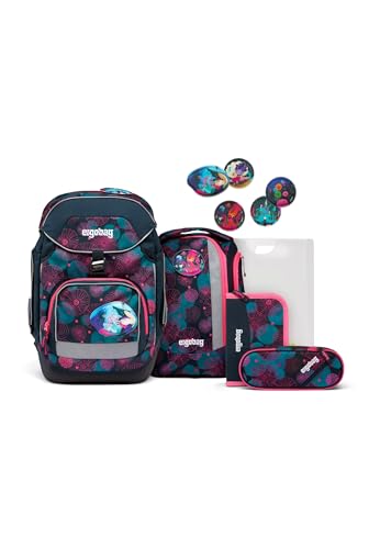 ergobag pack Set ergonomischer Schulrucksack, 6-teilig, Korallbär - Lila, Einheitsgröße