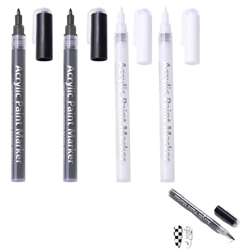 Zonoori 4 Stück 3D French Manicure Nagellack Stift, Nagellackstifte DIY für Nägel, Graffiti Nageldesign Nagellackstift(Weiß+Schwarz)