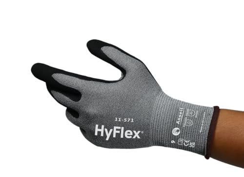 Ansell HyFlex 11-571 Schnittschutz-Handschuhe, Atmungsaktive Nitril-beschichtung, Höchste Weiterreißfestigkeit, Arbeitshandschuhe Herren Damen, Waschbare, Grau, Größe XL (1 Paar)