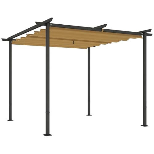 Outsunny Pergola 3x3m Garten Pavillon Terrassendachung aus Metall, Gartenpavillon mit Verstellbares Sonnendach, UV Schutz 30+ Freistehender Sonnenschutz für Terrasse und Garten, Beige