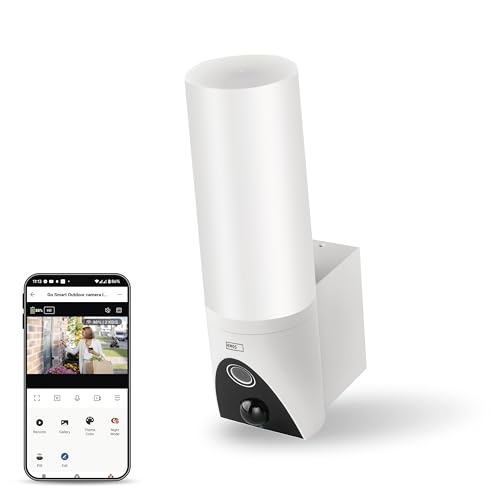 EMOS GoSmart - Smart Home Outdoor Überwachungskamera mit Licht - 3MP Rotierende WLAN IP Kamera mit App - Nachtsicht und Sirene - Google Assistant und Alexa kompatibel - wasserdicht - weiß