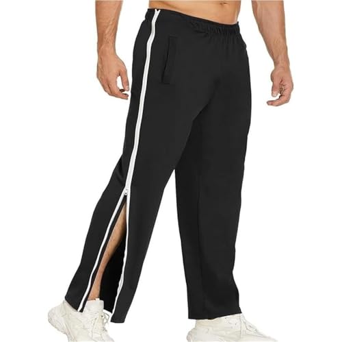 Reha Hose Damen Herren Seitlich Zu Öffnen Baggy Trainingshose Mit Seitlichem Und Reißverschluss Am Bein Weites Bein Schnellfickerhose Sporthose Freizeithose Breite Jogginghose M-3XL(Schwarz,XL)