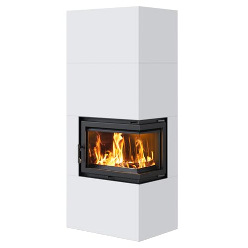 Kratki Home Simple Box Kamin-Ofen Stahl-Verkleidung weiß 2-Seitig Türanschlag rechts Fertig-Bausatz 8kw Bauart 2 200mm Agbasstutzen-Durchmesser BImSchV 2