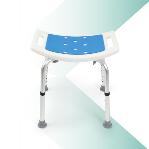 KARAT Duschhocker - höhenverstellbarer Duschstuhl 38-53cm - belastbar bis 136kg - Duschsitz rutschfest & stabil - Badewannenhocker - Anti-Rutsch-Gummifüße Badsitz Badstuhl (ohne Querverstrebungen)