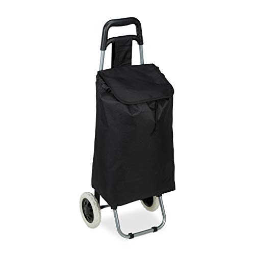 Relaxdays Einkaufstrolley klappbar, Abnehmbare Tasche 28 L, Einkaufswagen mit Rollen HxBxT: 92,5 x 42 x 28 cm, schwarz