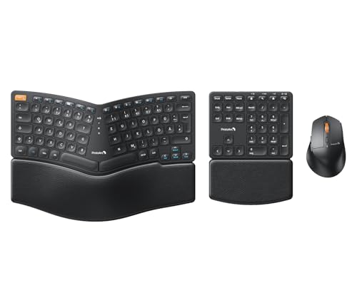 ProtoArc Ergonomische Tastatur Maus Set, EKM04 2,4 GHz Kabellos Ergo Tastatur Maus, Separater Ziffernblock, Geteiltes Design, Handballenauflage, Tastatur Split für Desktop, PC, Laptop, Windows