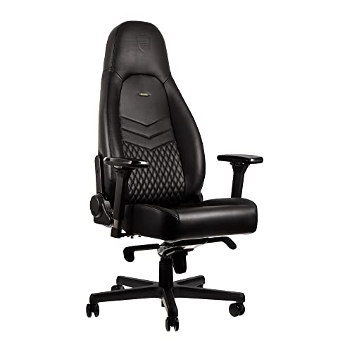 noblechairs ICON Gaming Stuhl Schwarz - Bürostuhl Ergonomisch Leder - Ergonomischer Schreibtischstuhl mit Rollen - Chefsessel Echtleder - Gaming Chair PC - Ergonomic Office Chair - Inklusive Kissen