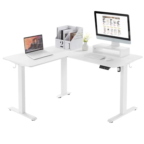 WOLTU Eckschreibtisch Höhenverstellbar Weiß, 140x120 cm Elektrisch L Form Stehschreibtisch mit 4 Memory-Steuerung, Ergonomie Schreibtisch mit Monitorständer und Kopfhörer-Haltern