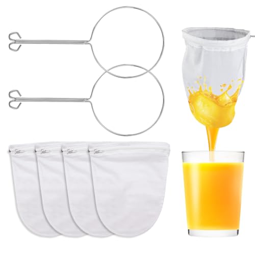4 Stück Nussmilchbeutel Waschbar Nylon Sieb Filter mit Ständer Nussmilch Siebbeutel Wiederverwendbar Filterbeutel für Saft Milch Kaffee Nussmilch Gemüsesäften